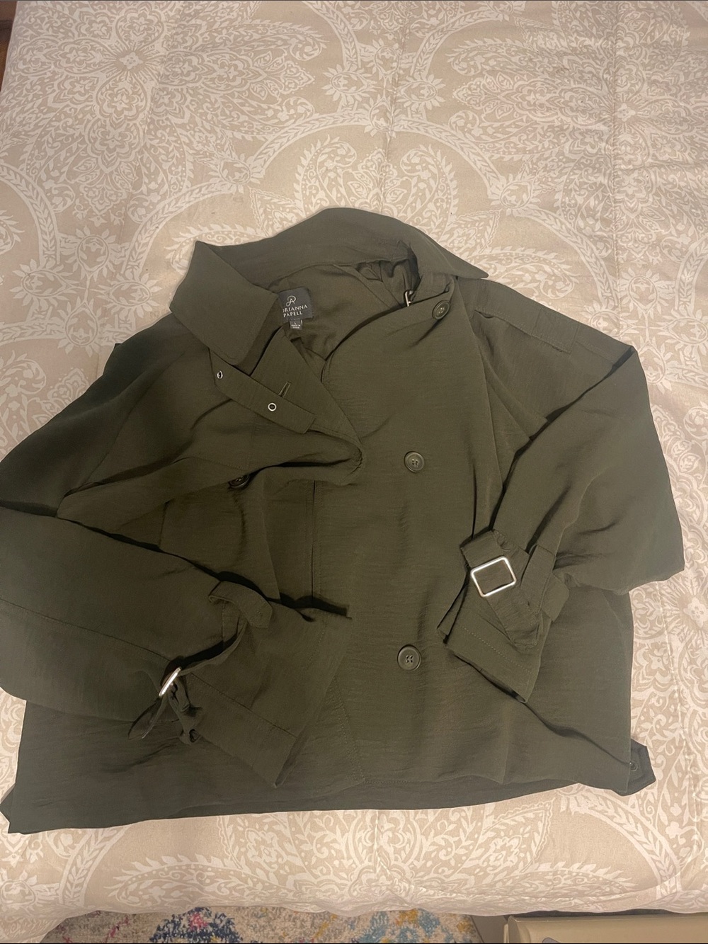 Adrianna Papell Olive Green Jacket with Label Detail